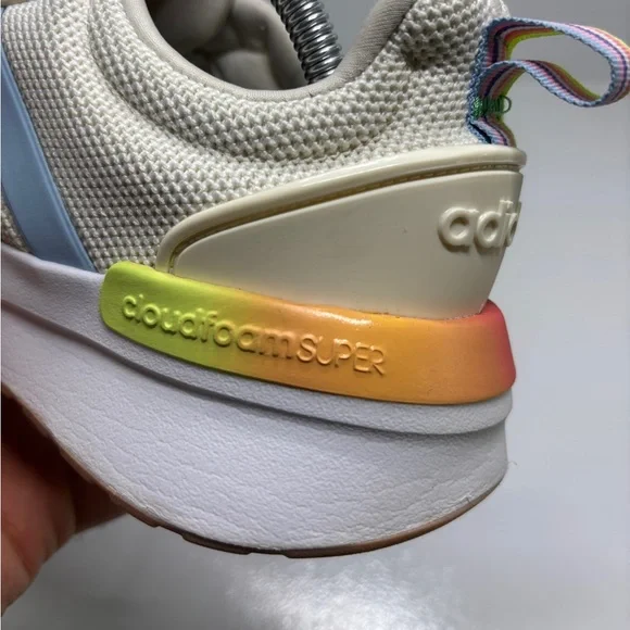 Adidas Cloudfoam Super Pride Shoes Womens 10 Cream Blue Rainbow Running Sneakers - Picture 13 of 15